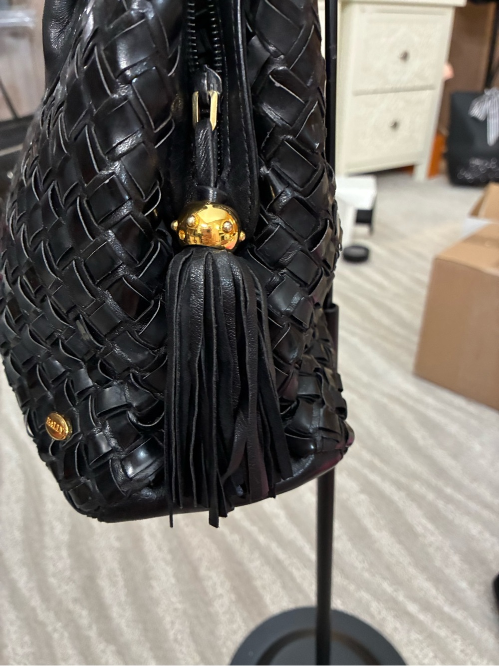 Bally Black Woven Leather Tote Bag | Luxury Italian Handbag - Picture 4 of 14